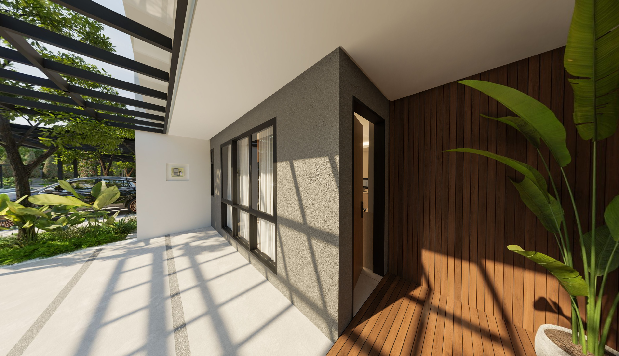 salah satu ciri rumah modern yaitu Rumah Type Basswood Griya Idola Residence- Door
