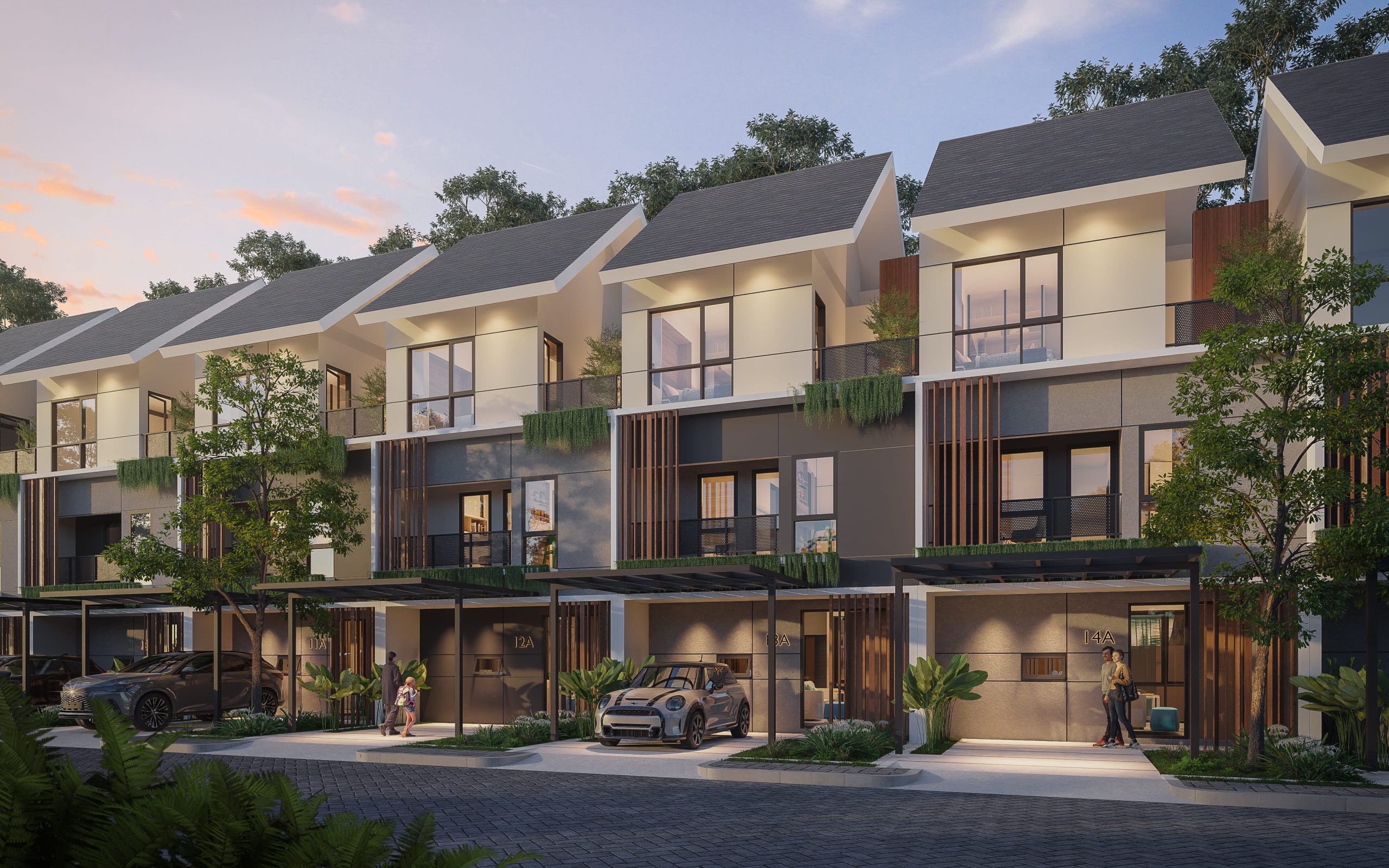 Rumah lebar 6 meter di Griya Idola Residence dengan desain modern dan fasilitas lengkap, menampilkan deretan rumah tipe Spruce.